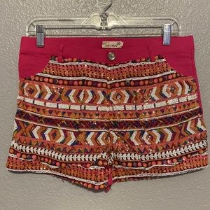 Hot pink sequin Aztec stretchy shorts